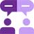An icon of two people with speech bubbles, representing collaboration.