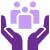 An icon of three people being held up by two hands, representing CPD and professional learning.