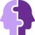An icon of two head-shaped jigsaw pieces locked together, representing knowledge exchange.