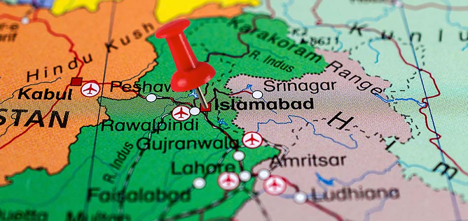 A close-up of a map showing the northern regions of Pakistan.