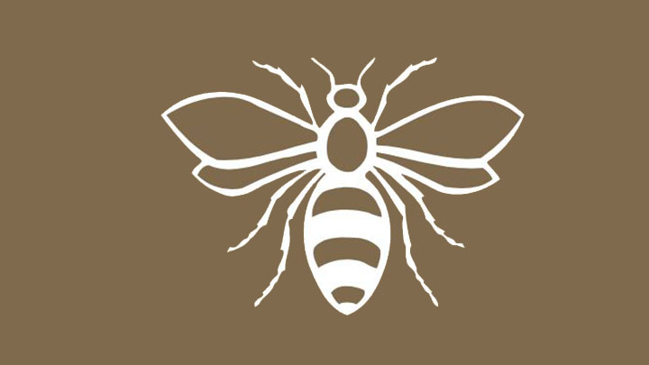 The University of Manchester bee icon on a brown background.