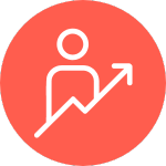 An icon showing a person with an upward graph line on an orange background.