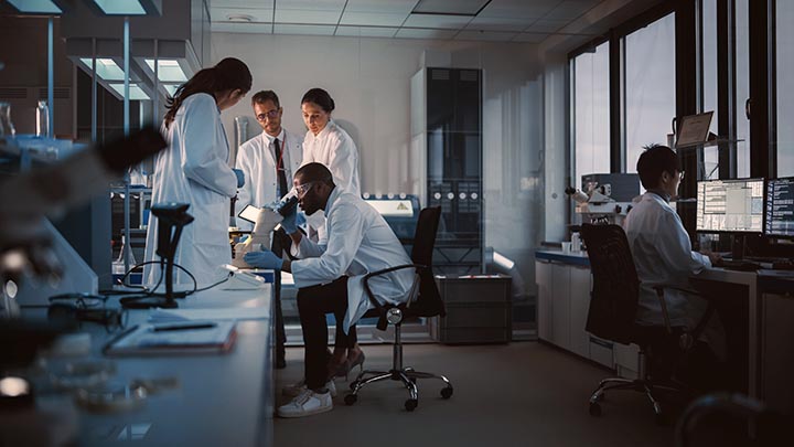 Researchers working in a lab.