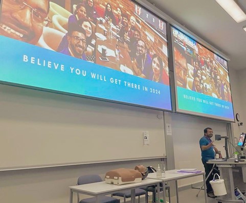 A widening access talk in a lecture theatre.