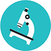 A microscope icon in a blue circle.