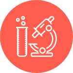 An icon showing a microscope and test tube on an orange background.